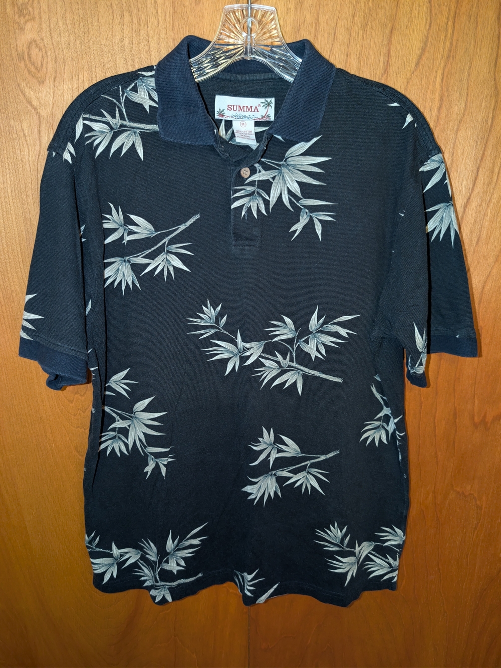 SUMMA Black Bamboo-Print Short-Sleeve Polo
